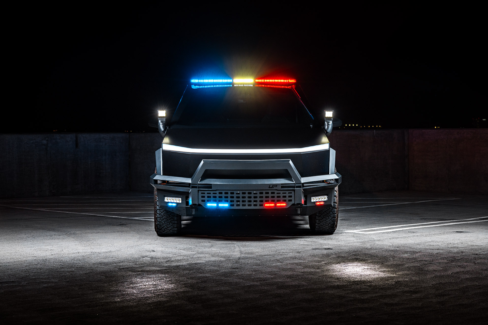 UP.FIT Patrol Cybertruck — head-on